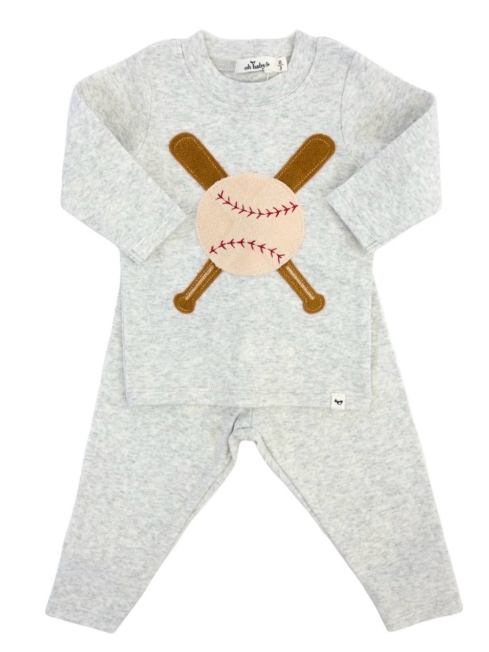 Oh Baby Light Gray Baseball Appliqué Kids Set
